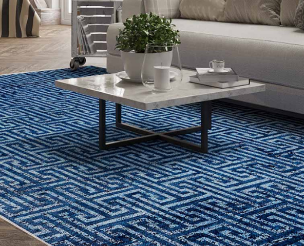 Navy rugs can sport intricate designs