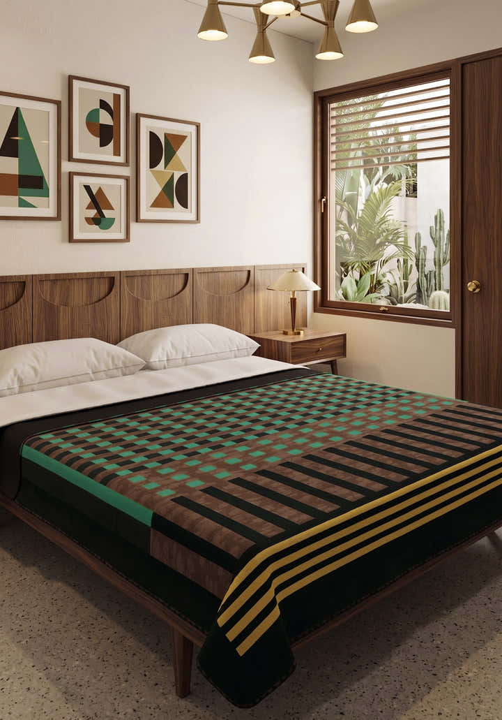 Quillon Black Green Checkered Blanket