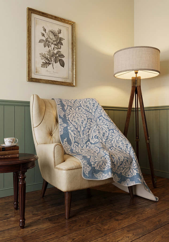 Odessa Cream Blue Blanket Throw