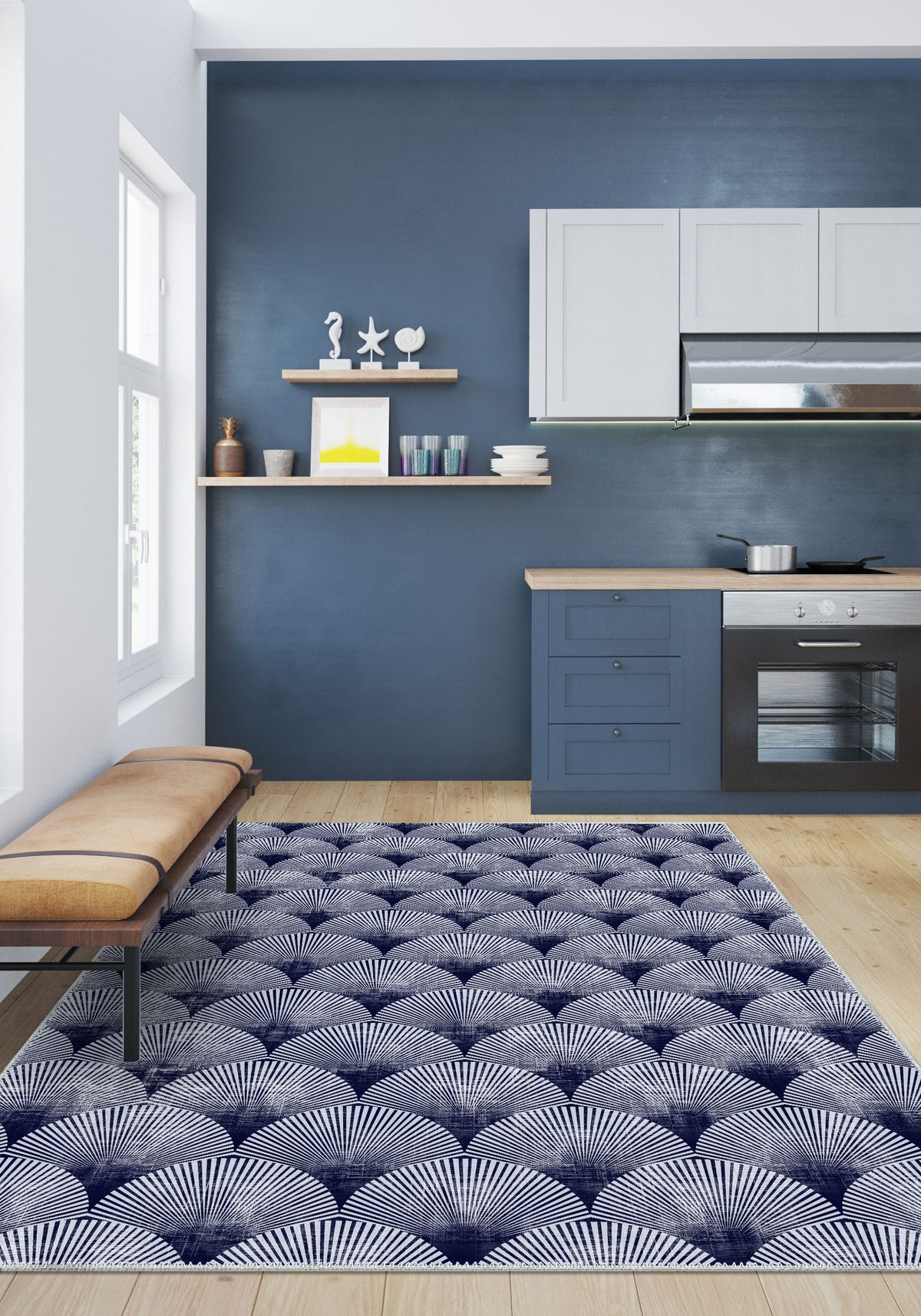 Addison Blue Modern Washable Rug