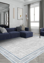 Alexis Blue Bordered Grey Rug