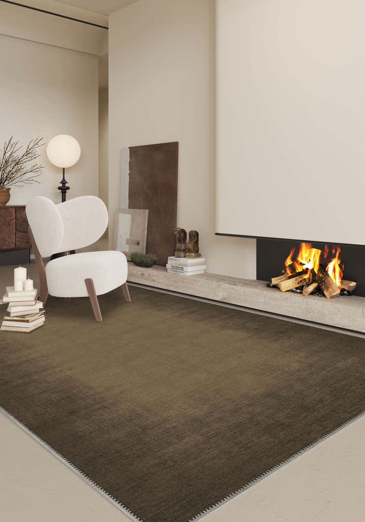 Olivia Brown Bordered Washable Rug