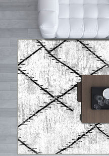 Freya White Geometric Washable Rug
