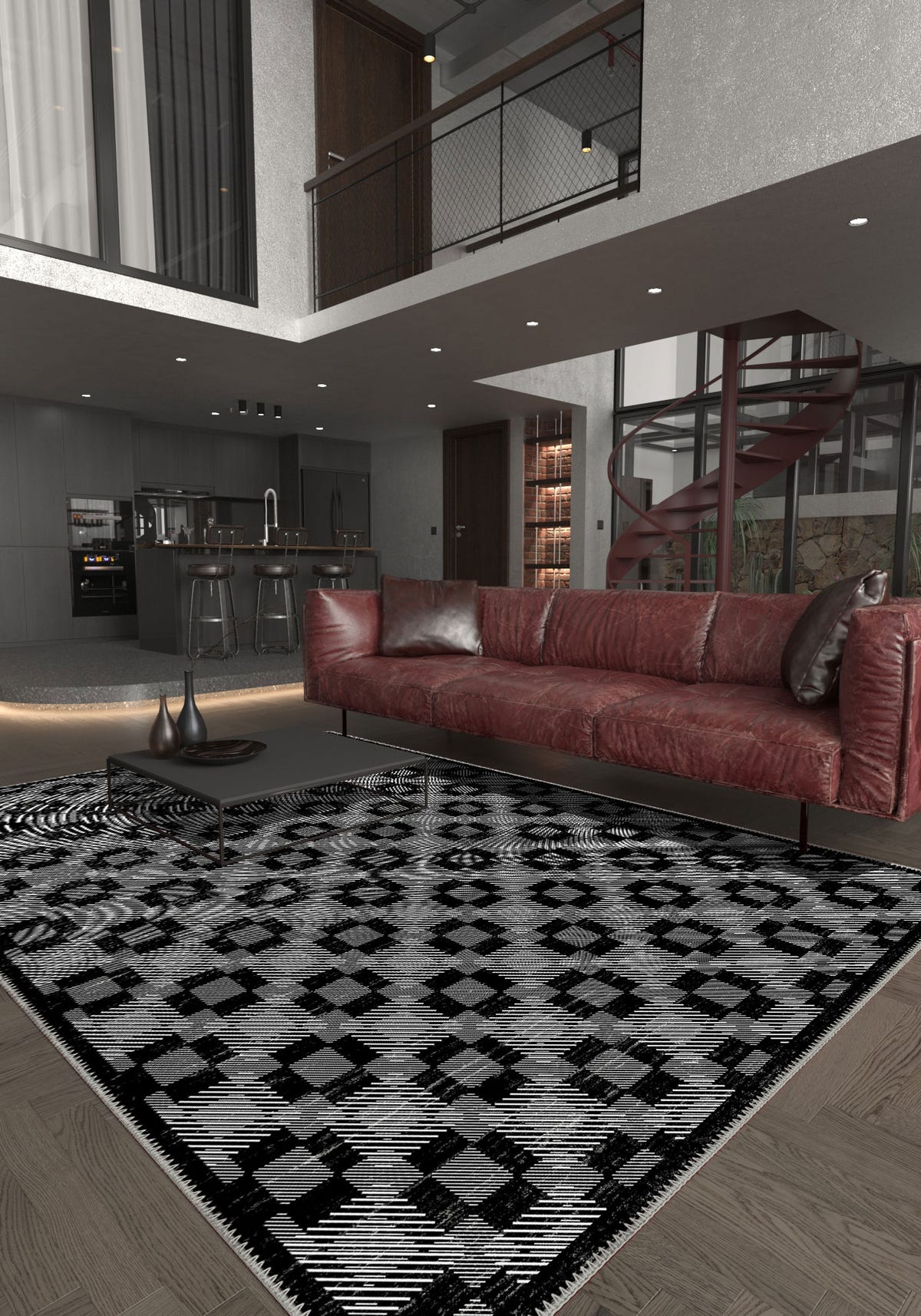 Hesper Black and White Checkered Rug
