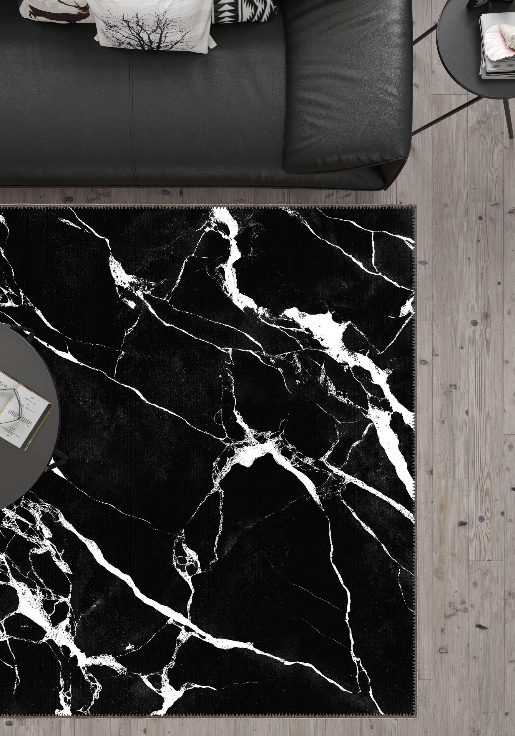 Julia Black Washable Rug