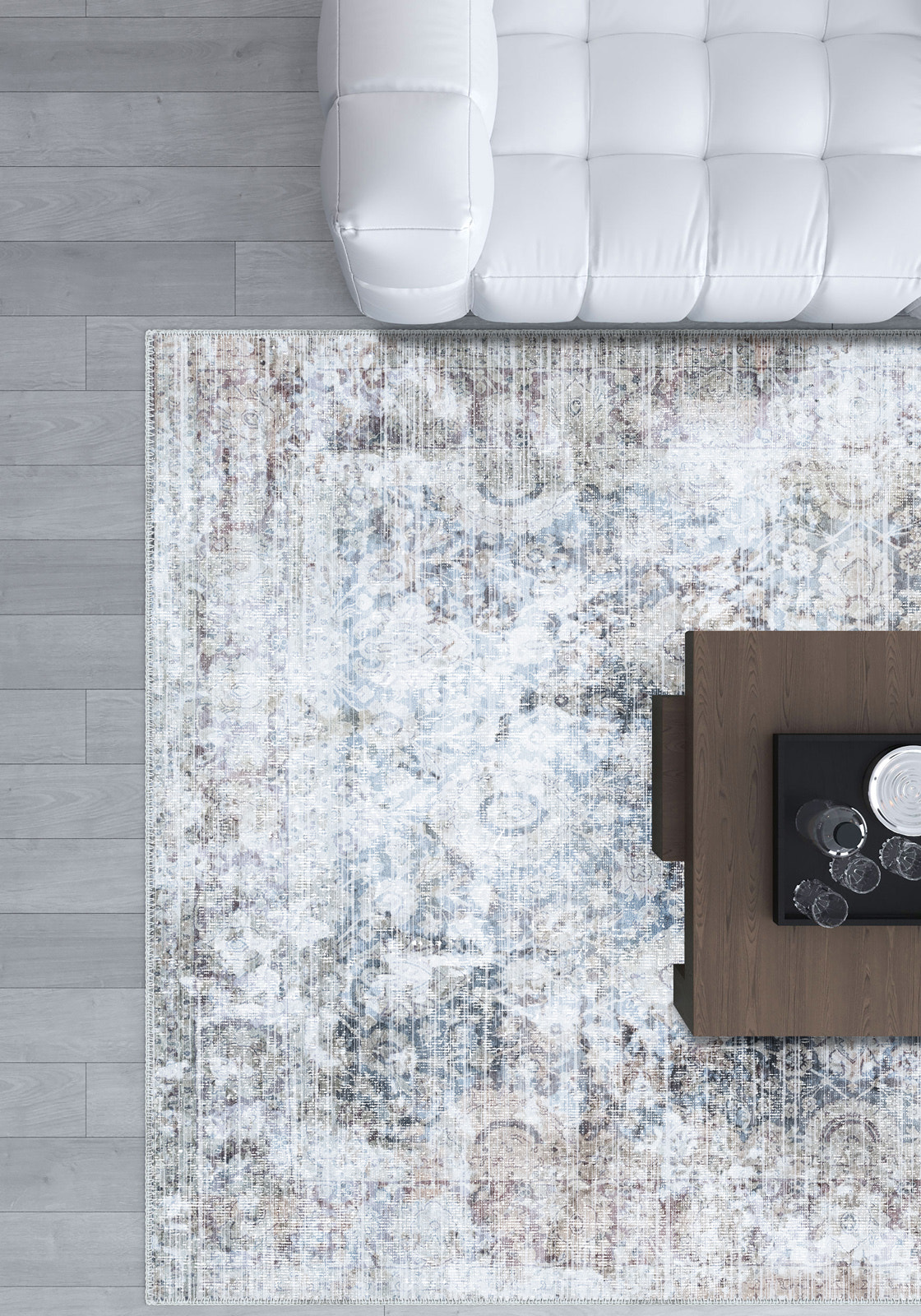 Ethan Brown Blue Erased Rug