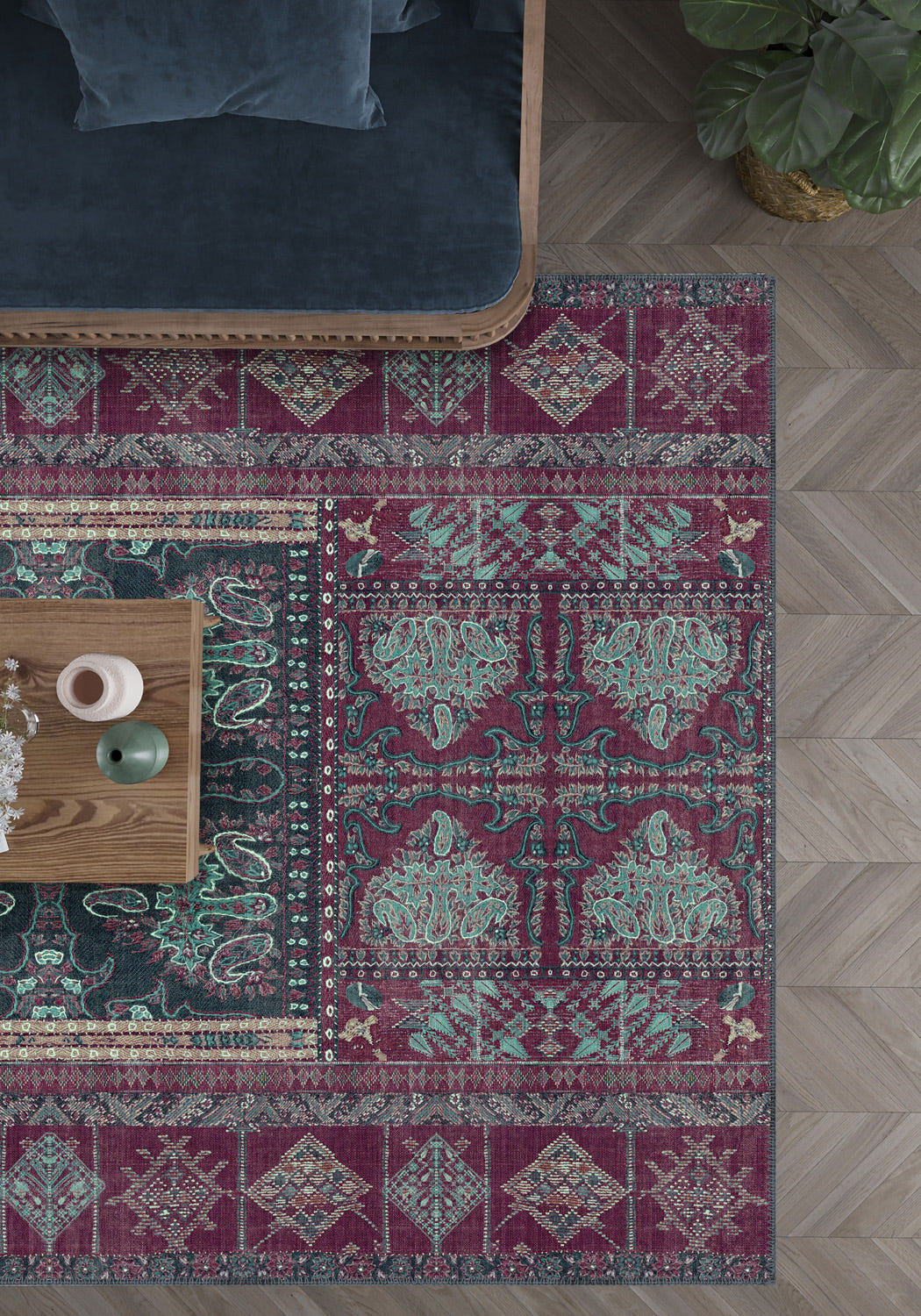 Andrew Burgundy Purple Vintage Washable Rug