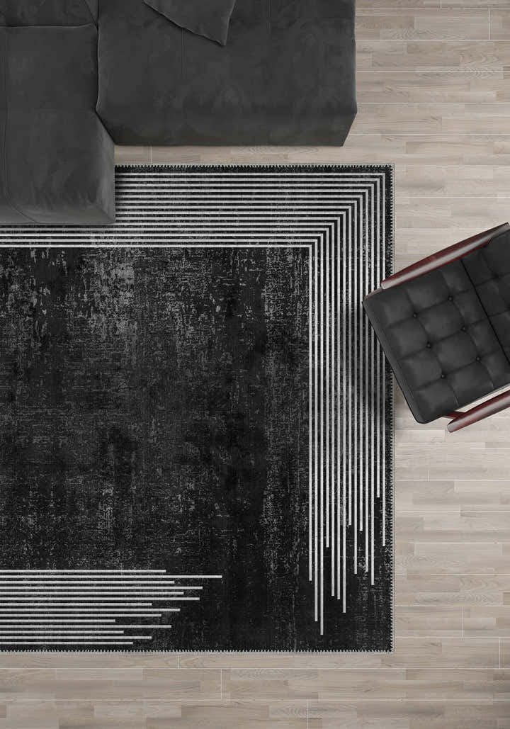 Ayden Black and White Bordered Rug