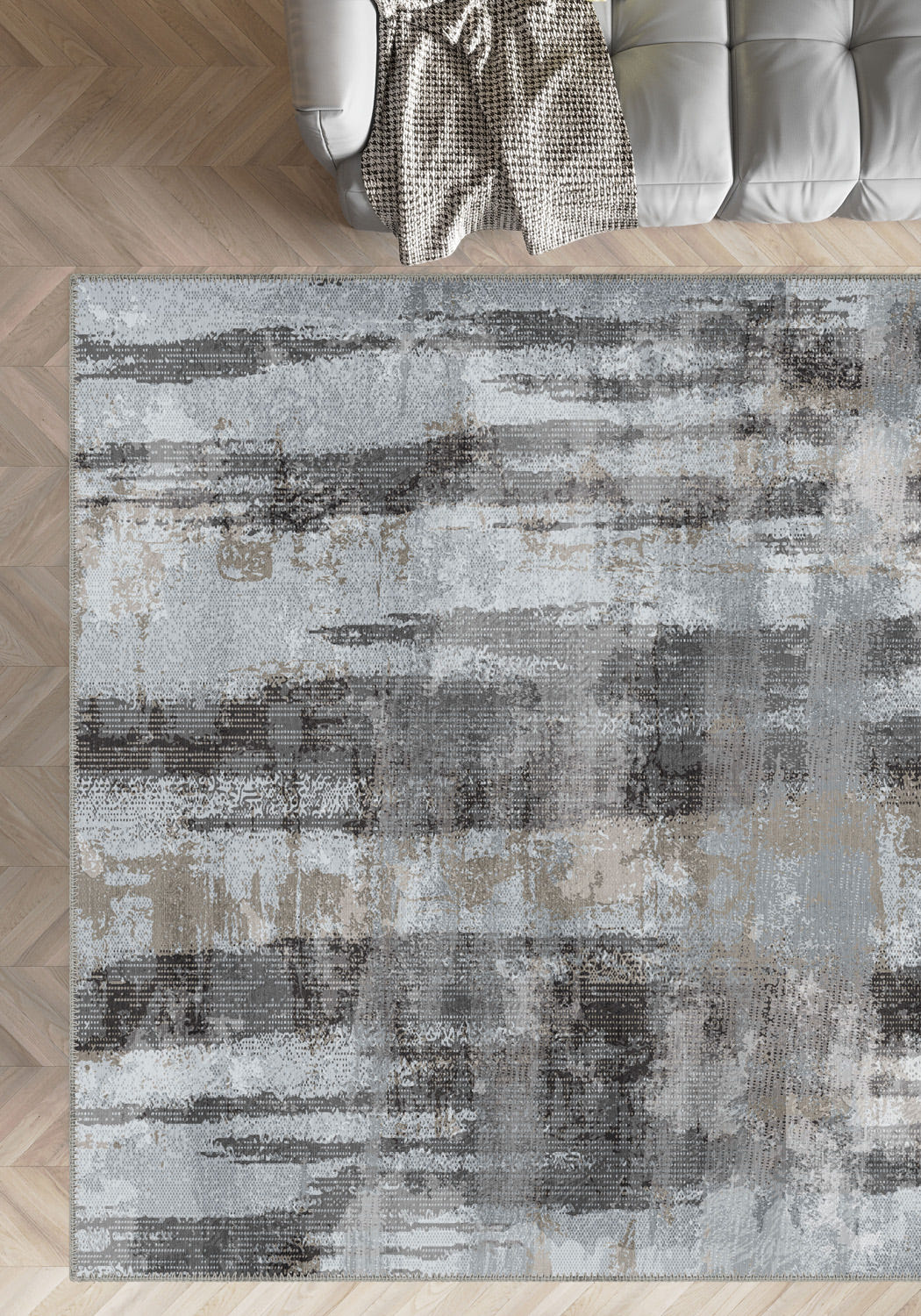 Brianna Grey Abstract Washable Rug