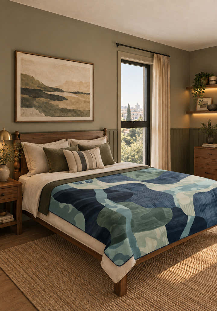 Evander Blue Camouflage Blanket