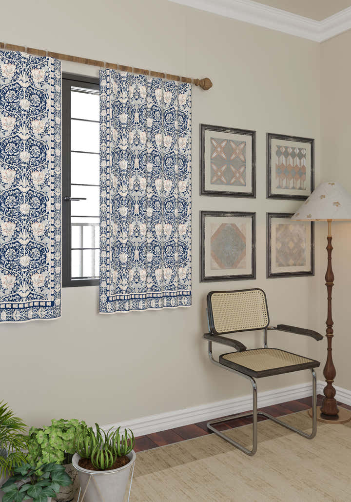 Zachary Navy Blue Art Nouveau Curtain