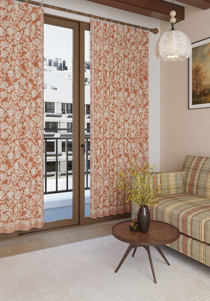 Minora Peach Floral Curtain