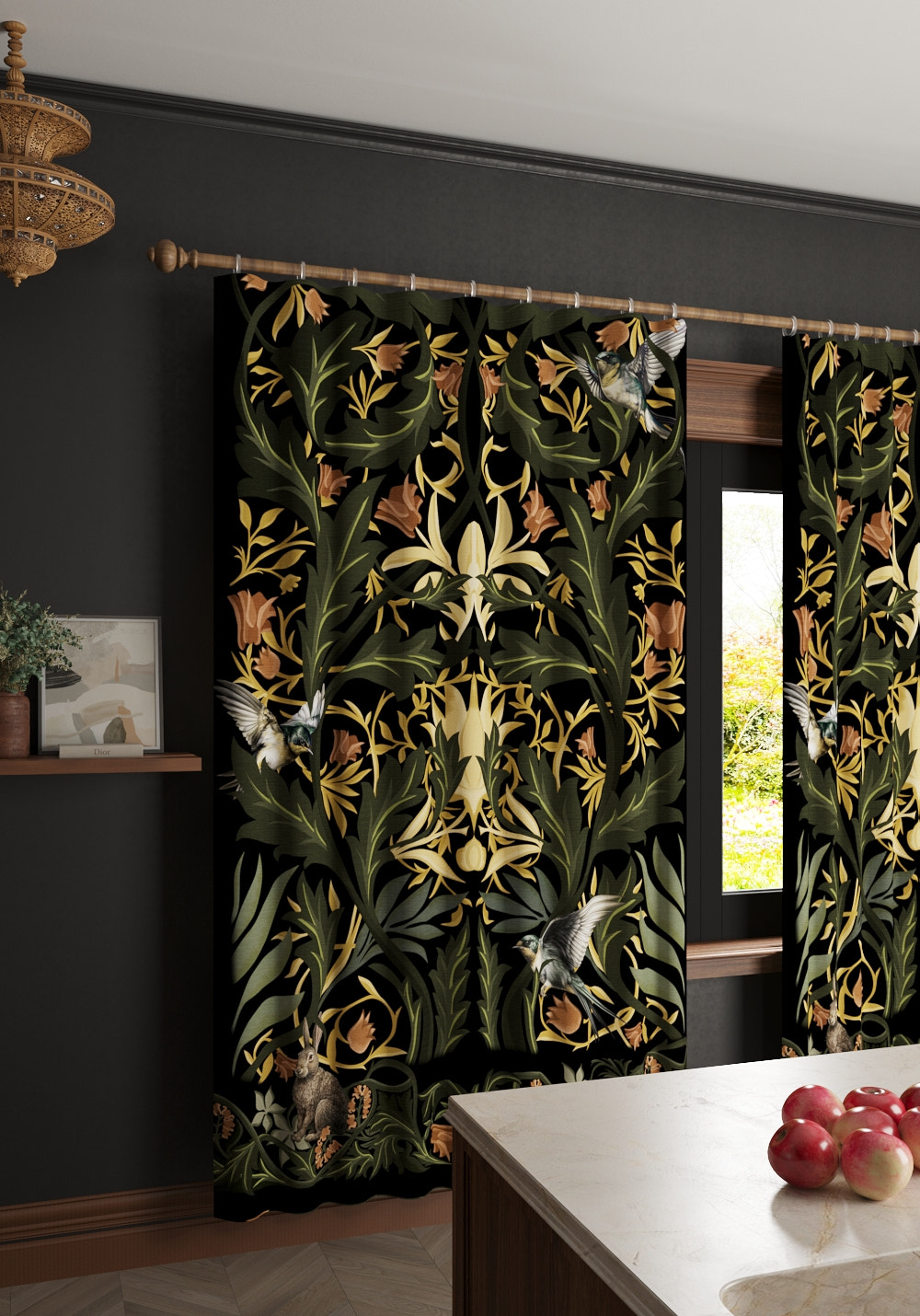 Merillo Black Botanical Curtain