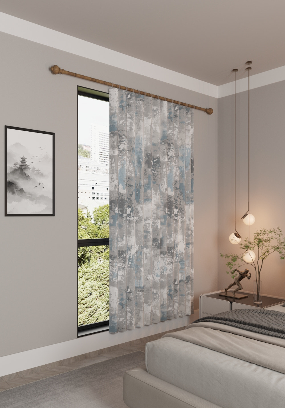 Matthew Blue Grey Curtain