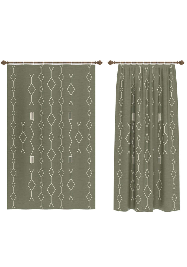 Nira Geometric Olive Green Curtain