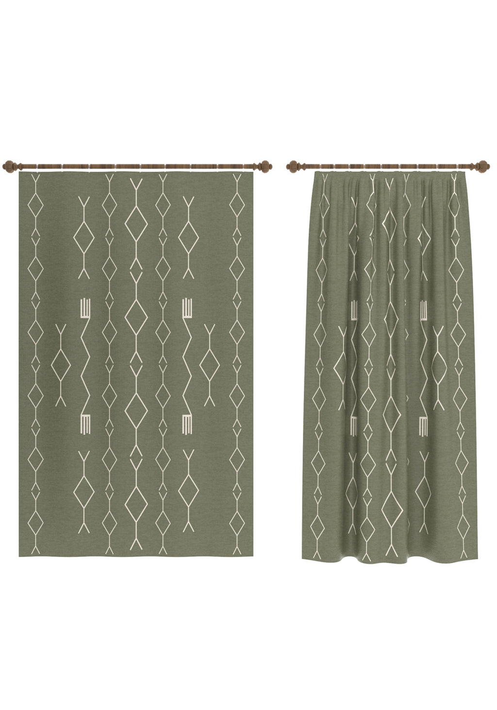 Nira Geometric Olive Green Curtain
