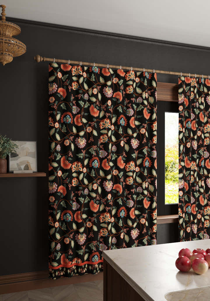 Laleh Black Floral Curtain