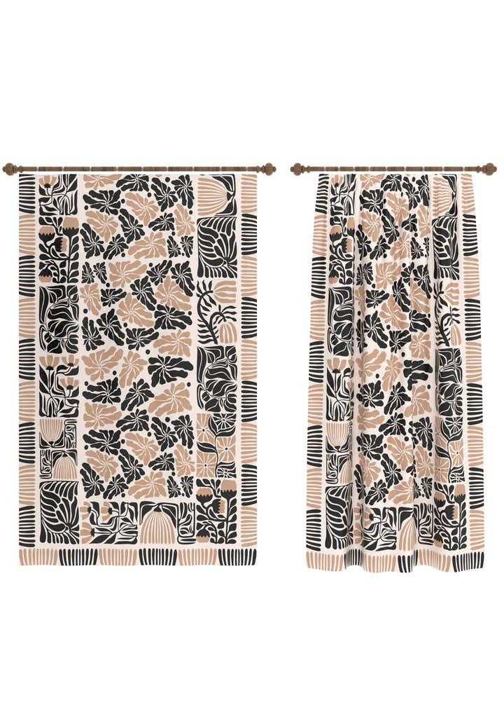 Calanthe Black Blush Floral Curtain