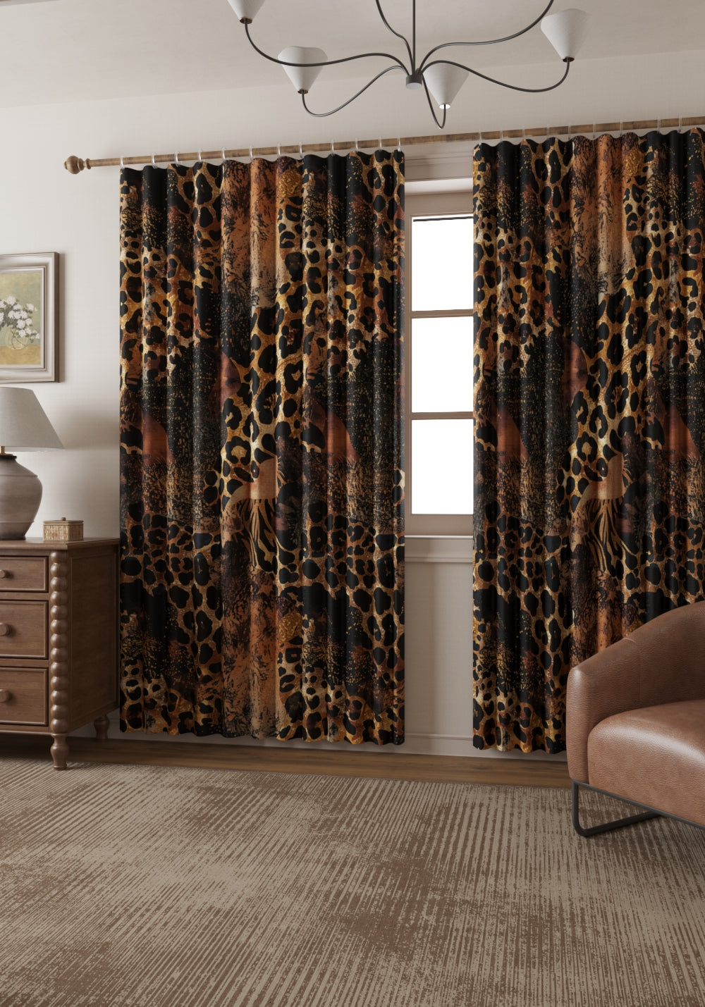 Caius Brown Animal Print Curtain