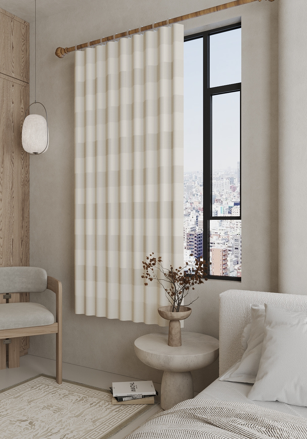 Liam Beige Gingham Curtain