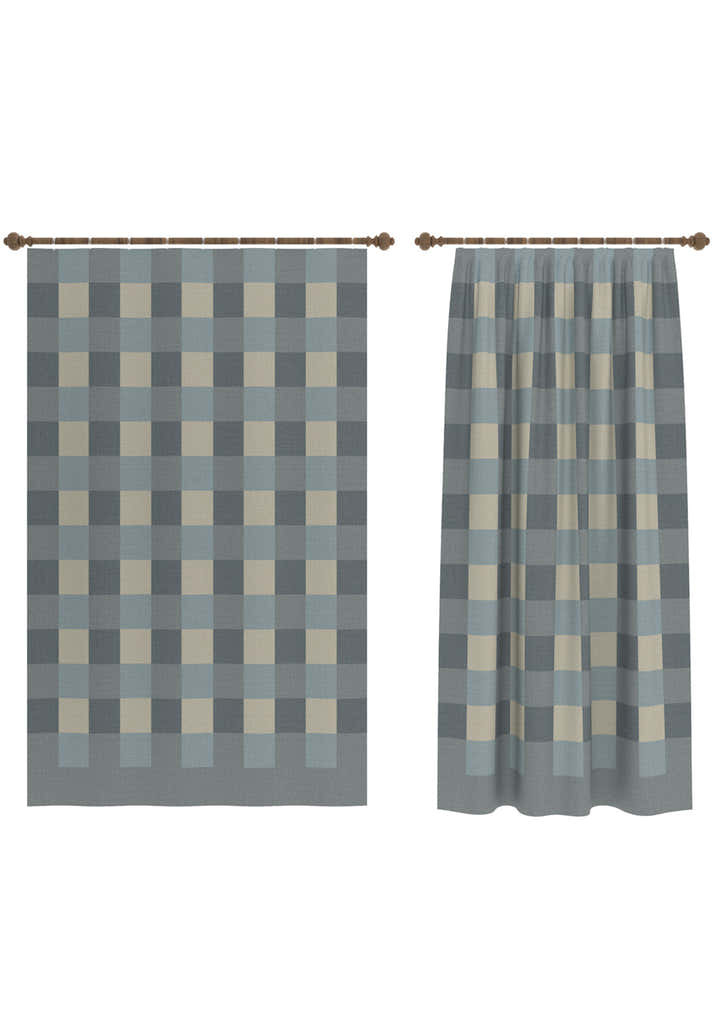 Liam Gingham Light Blue Curtain