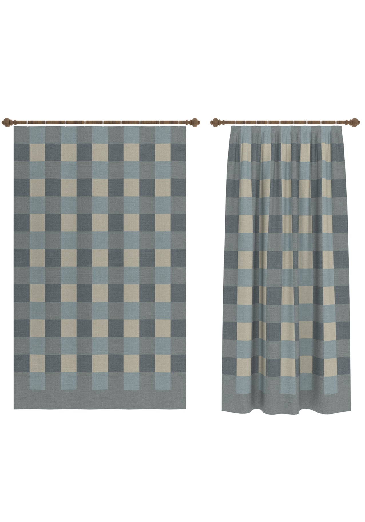 Liam Gingham Light Blue Curtain