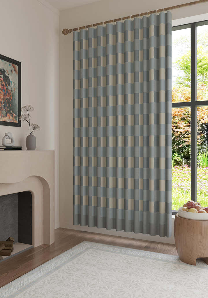 Liam Gingham Light Blue Curtain