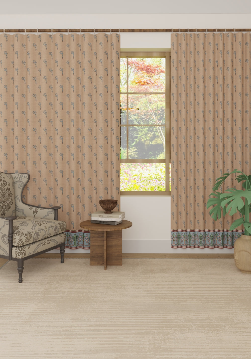 Sanctuaire Beige Floral Curtain