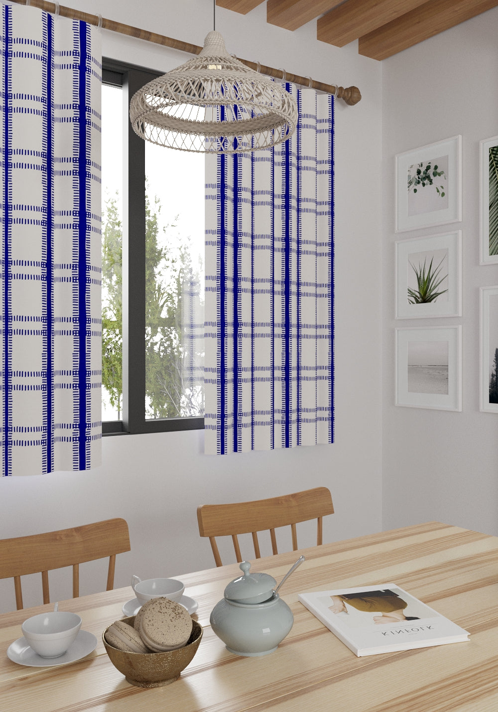Jessamine Blue and White Plaid Curtain