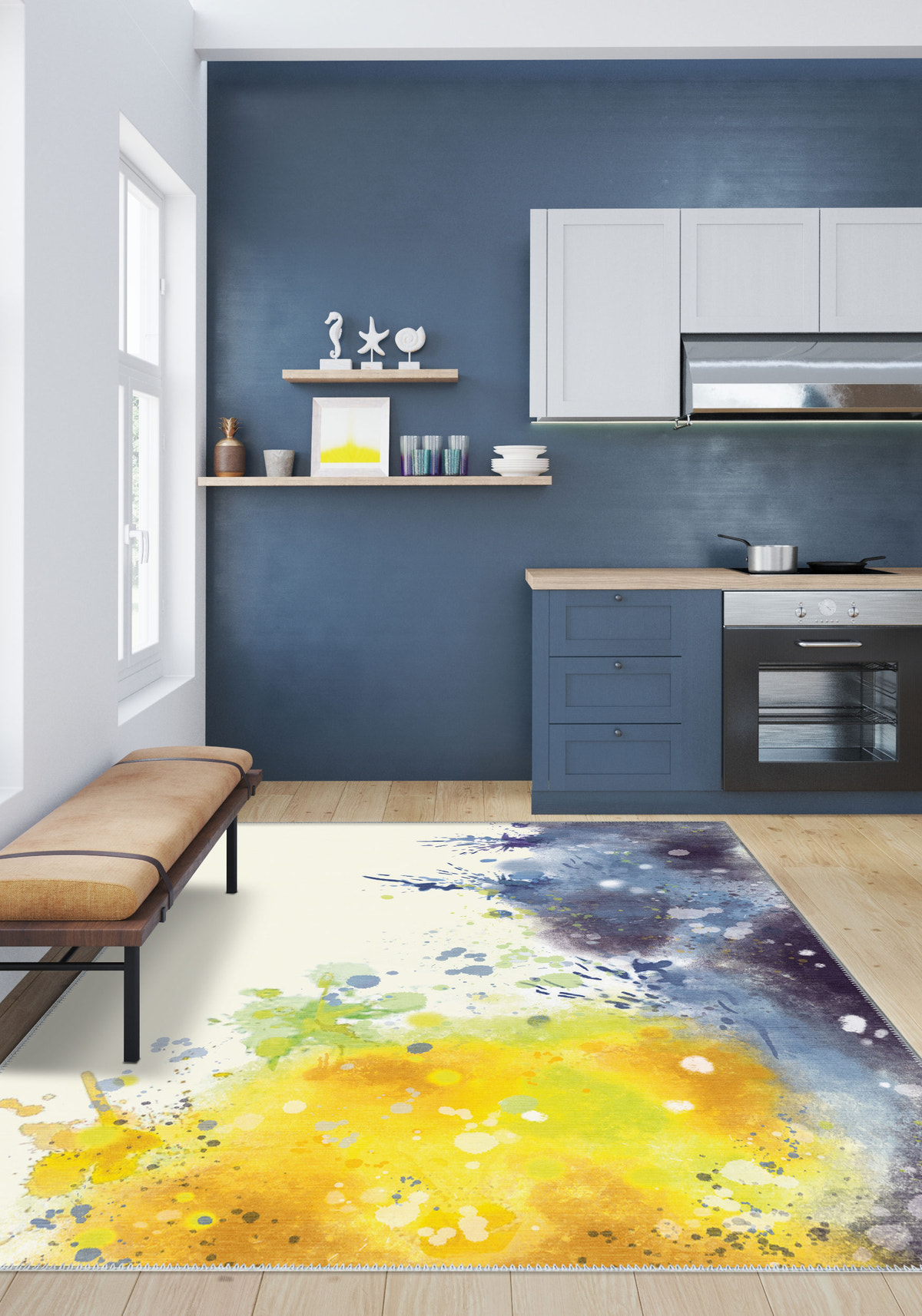 Fenwick Yellow Blue Washable Rug