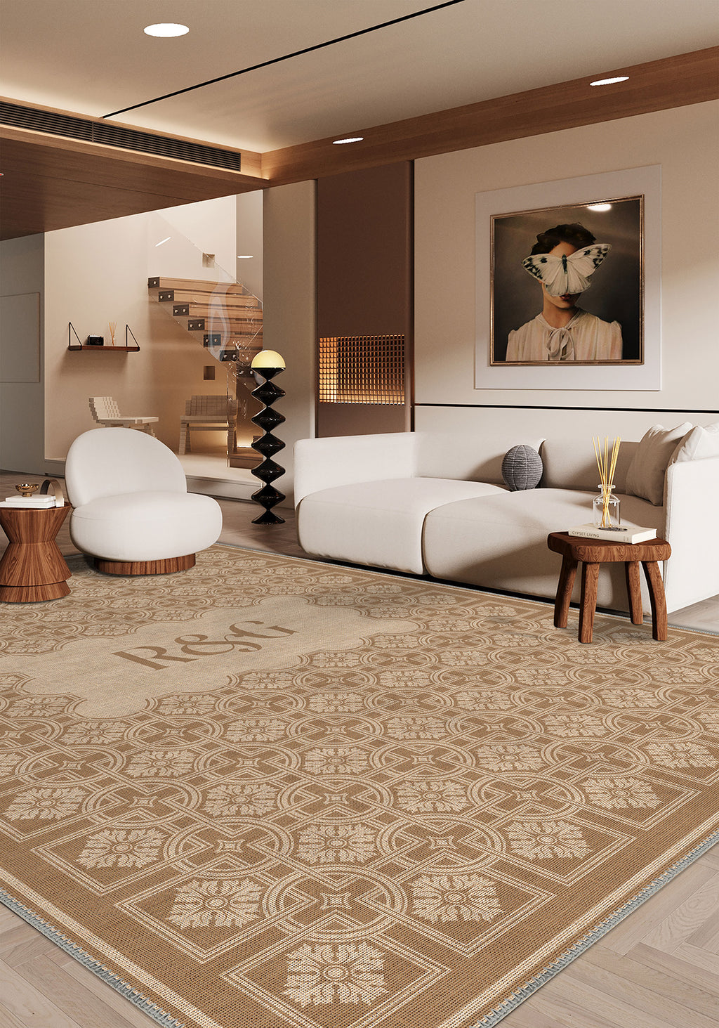Marisa Beige Customizable Monogram Rug