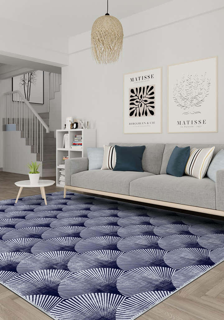 Addison Blue Modern Washable Rug
