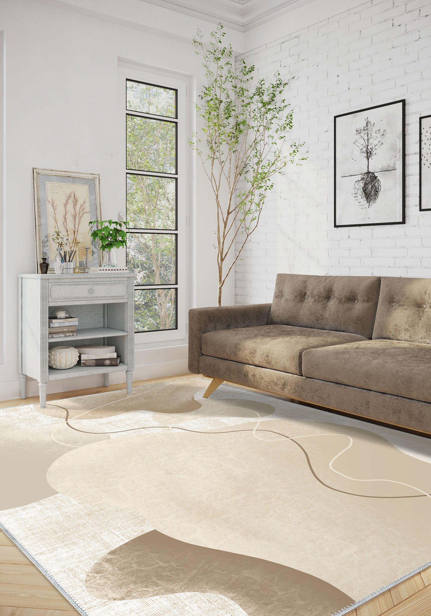 Alindra Beige Modern Rug