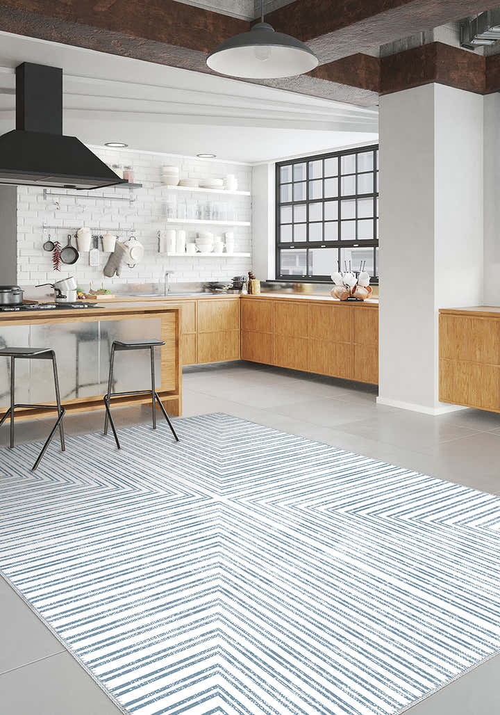 Kylie Striped Washable Rug - Light Blue