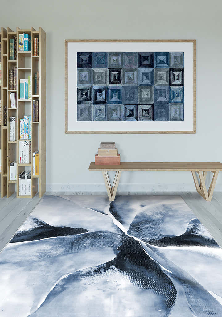 Delyra Blue Abstract Washable Rug