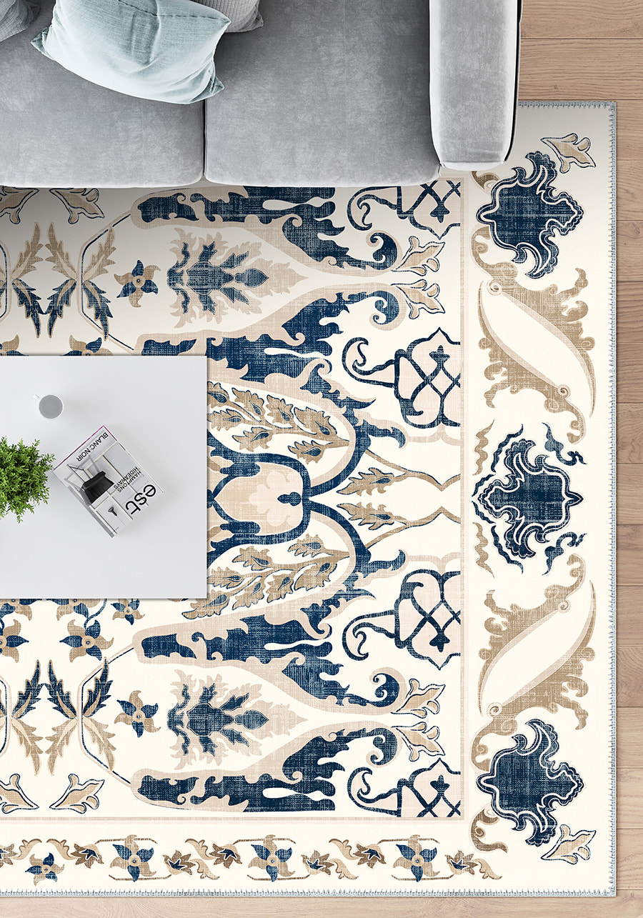 Henry Blue Brown Distressed Washable Rug