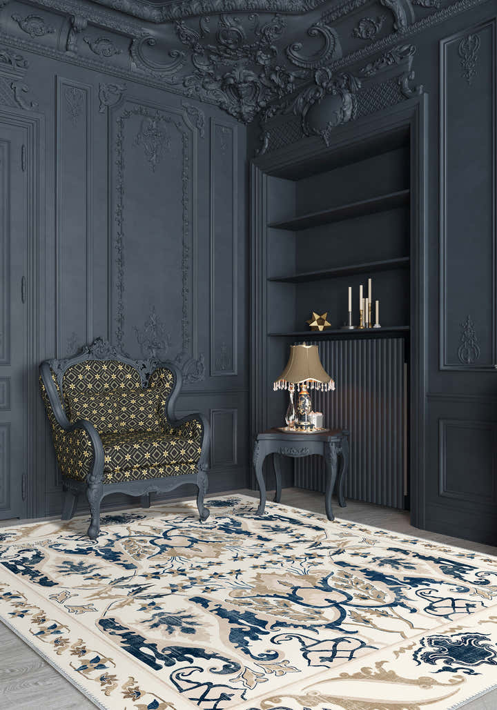 Henry Blue Brown Distressed Washable Rug