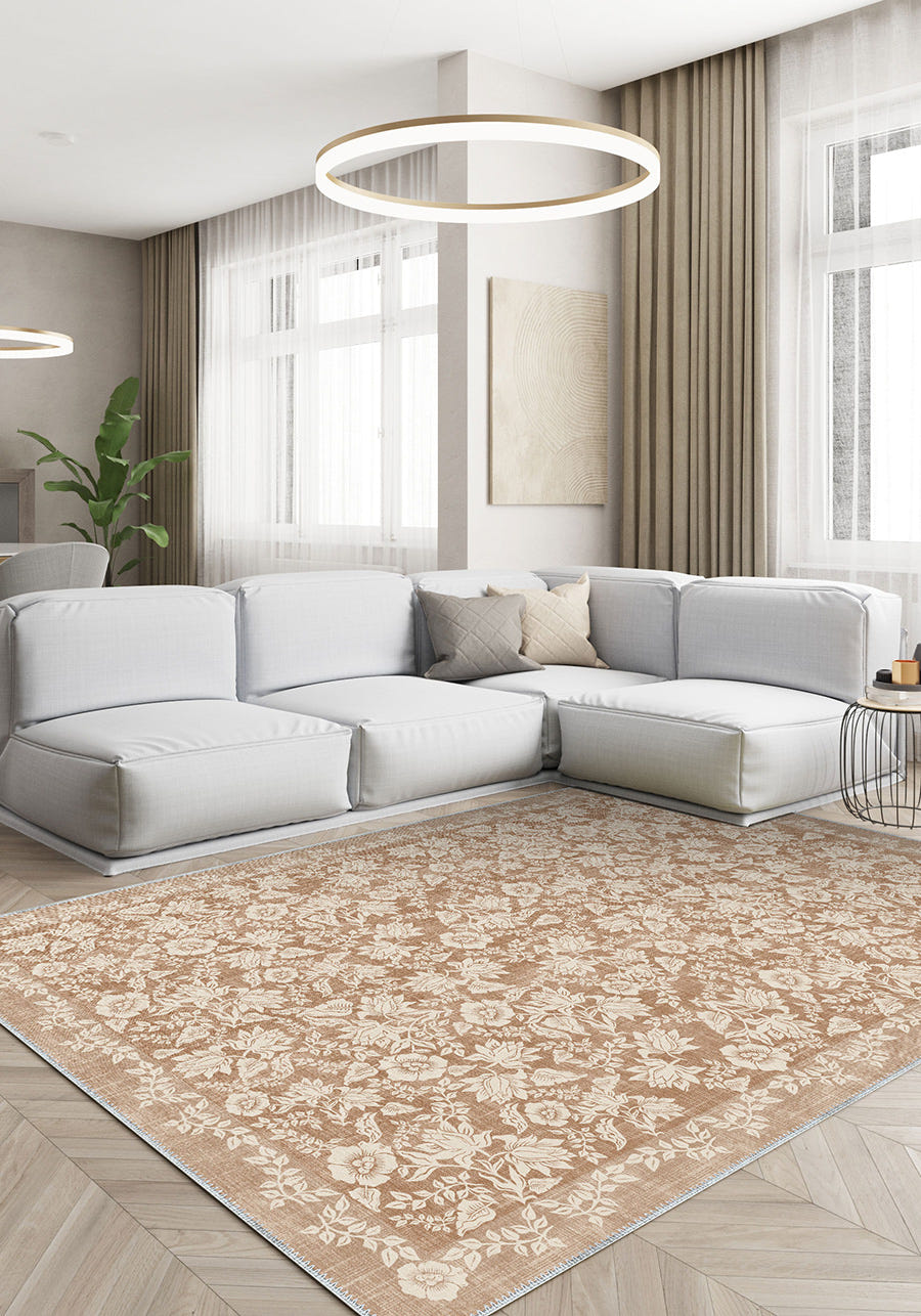 Minora Light Brown Washable Rug