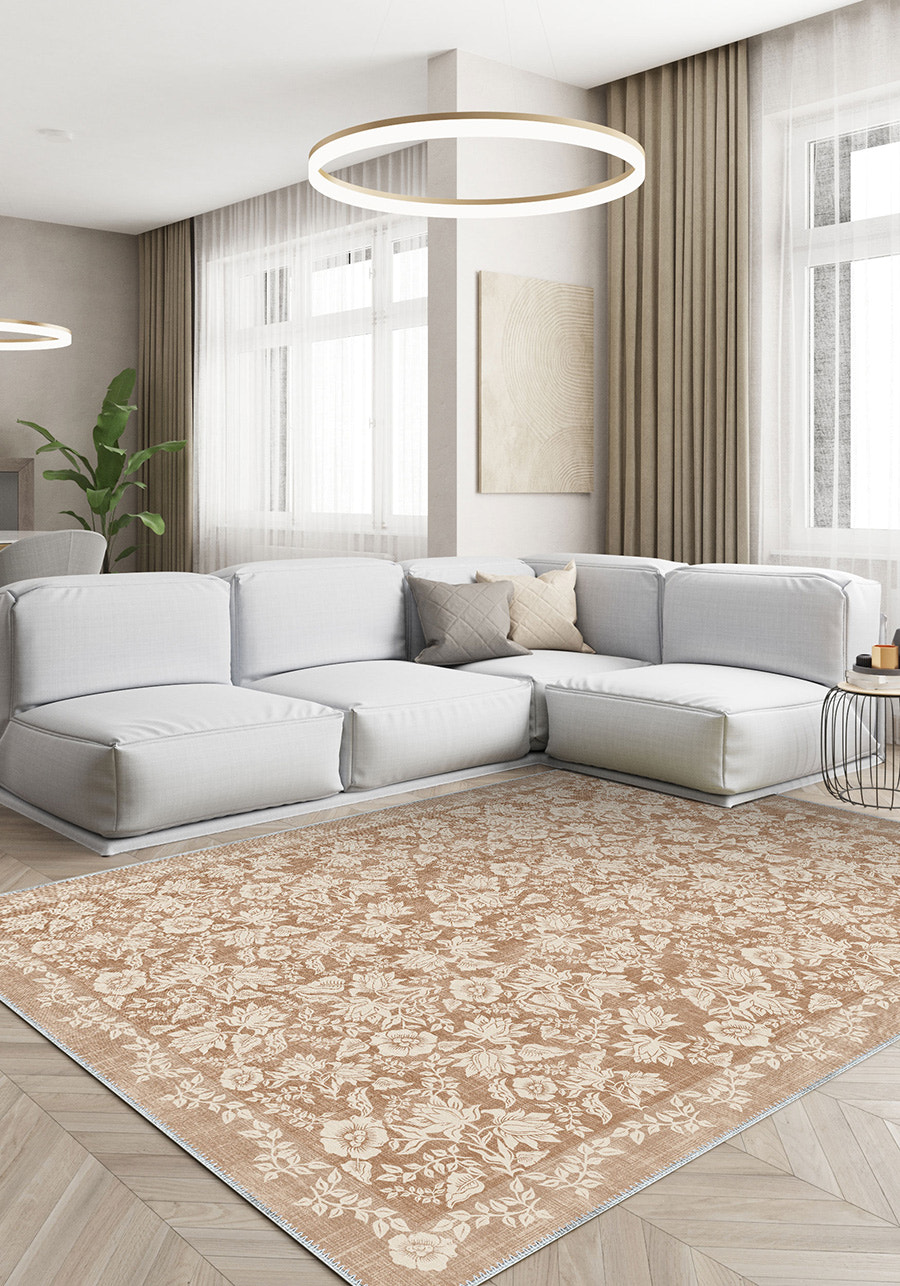Minora Light Brown Washable Rug