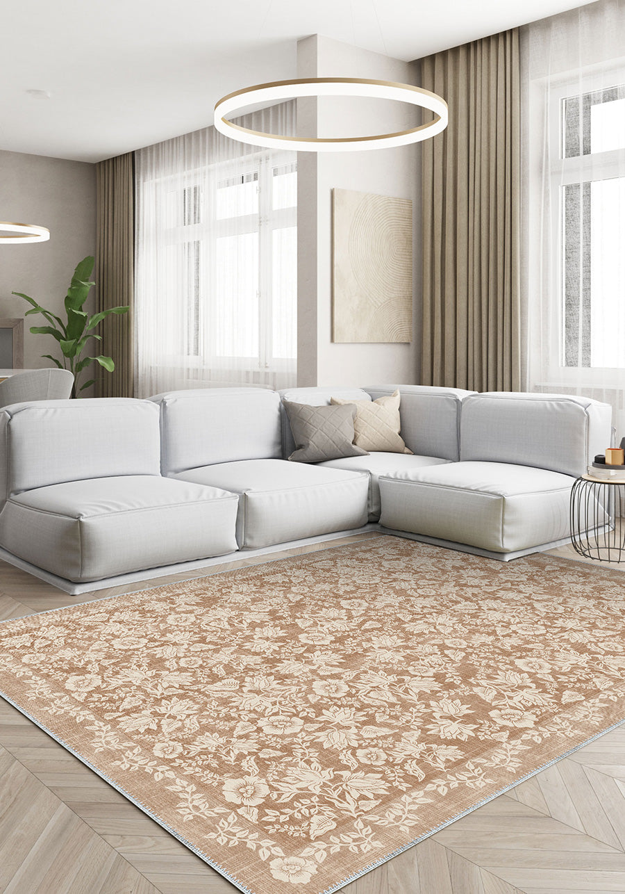 Minora Light Brown Washable Rug