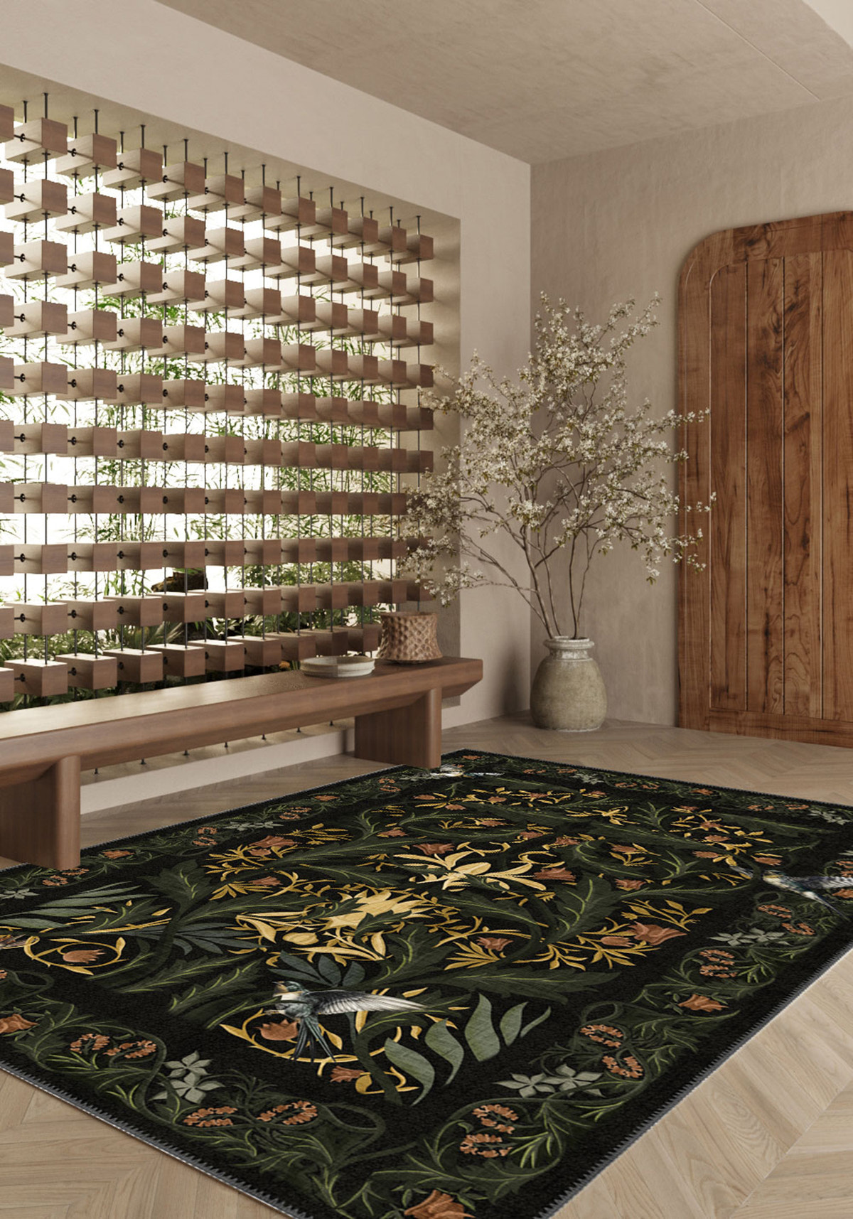 Merillo Black Botanical Rug
