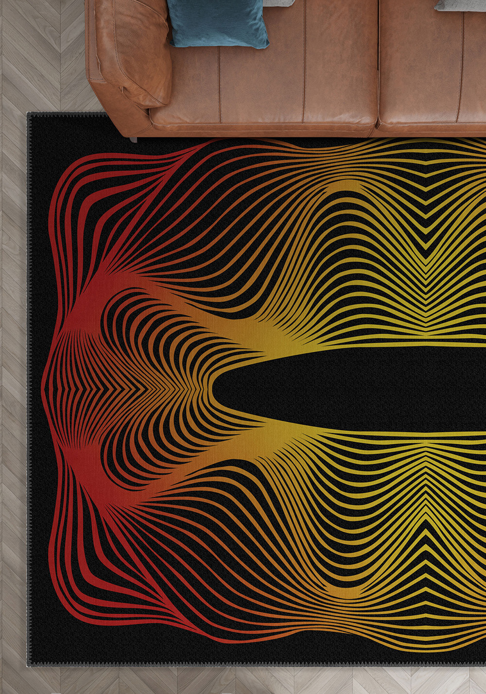 Optio Black Orange Psychedelic Art Rug
