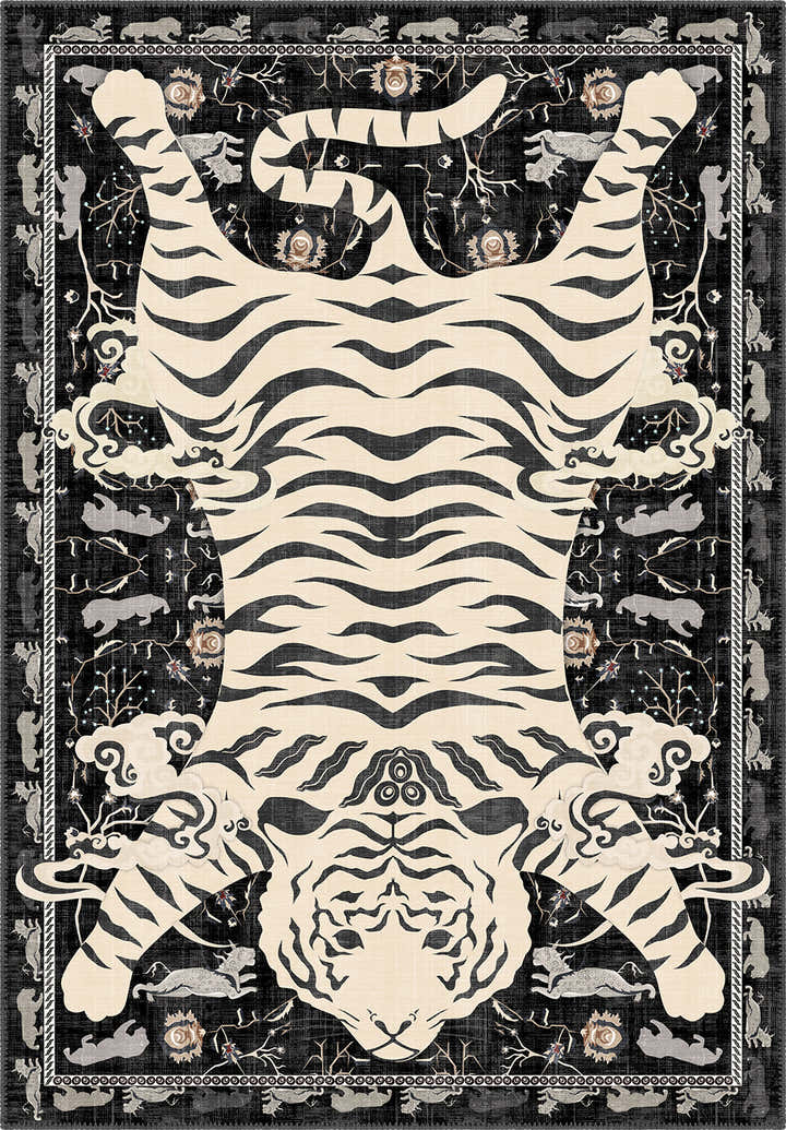Tashi Black and White Tiger Pelt Rug