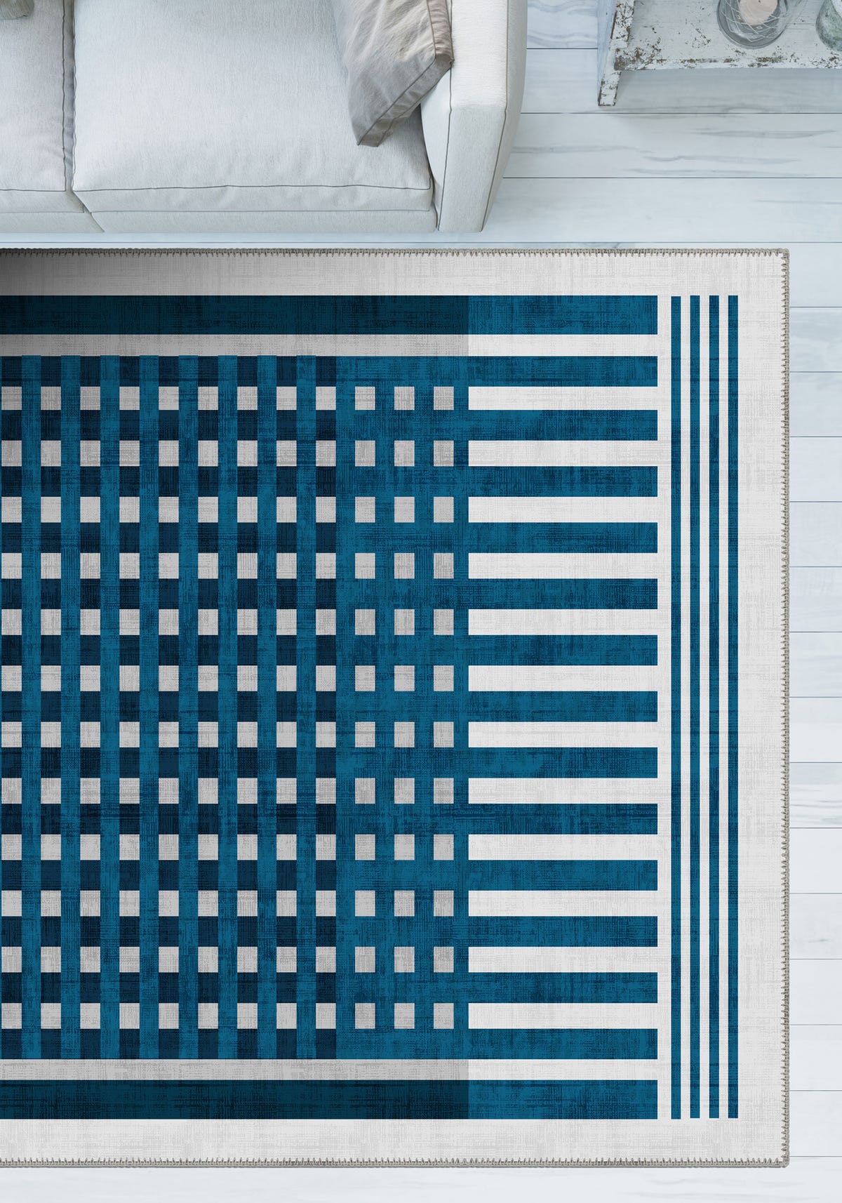 Quillon Blue Striped Rug