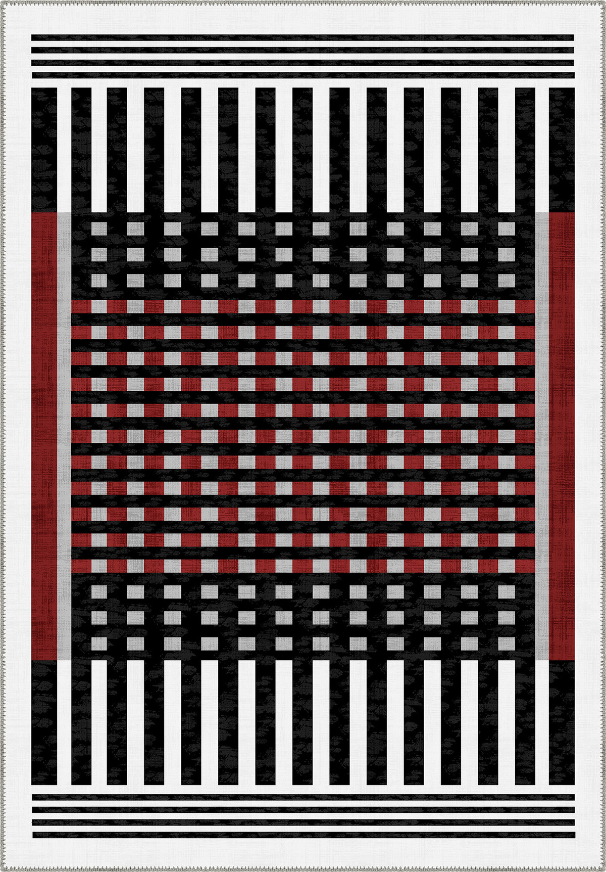 Quillon Black and White Striped Rug