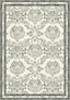Green floral rug with damask pattern.
