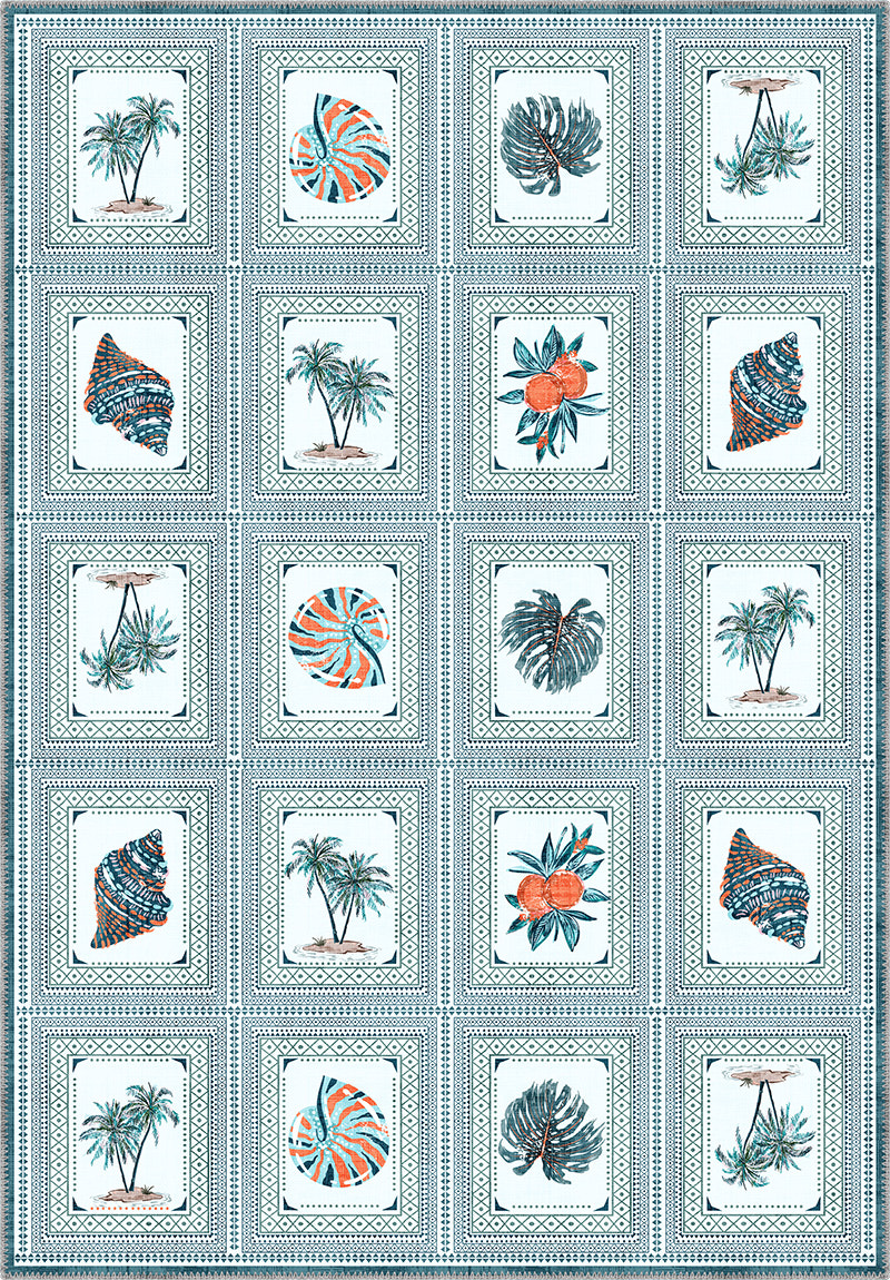 Light blue coastal rug for beach house.
