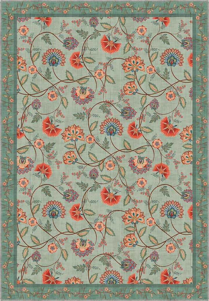 Green floral paisley rug