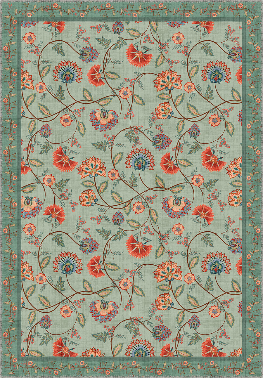 Green floral paisley rug