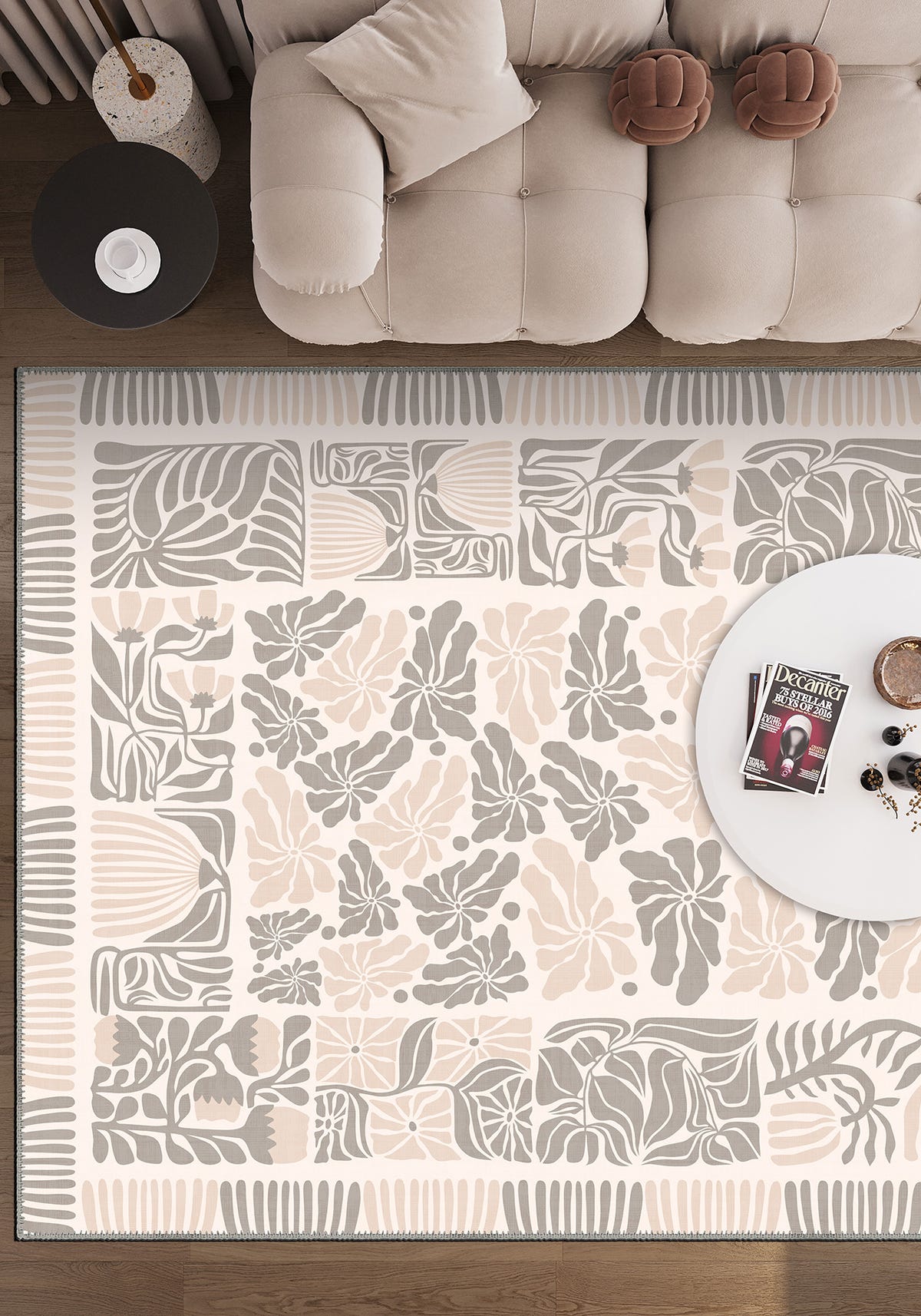 Cream rug for living room.